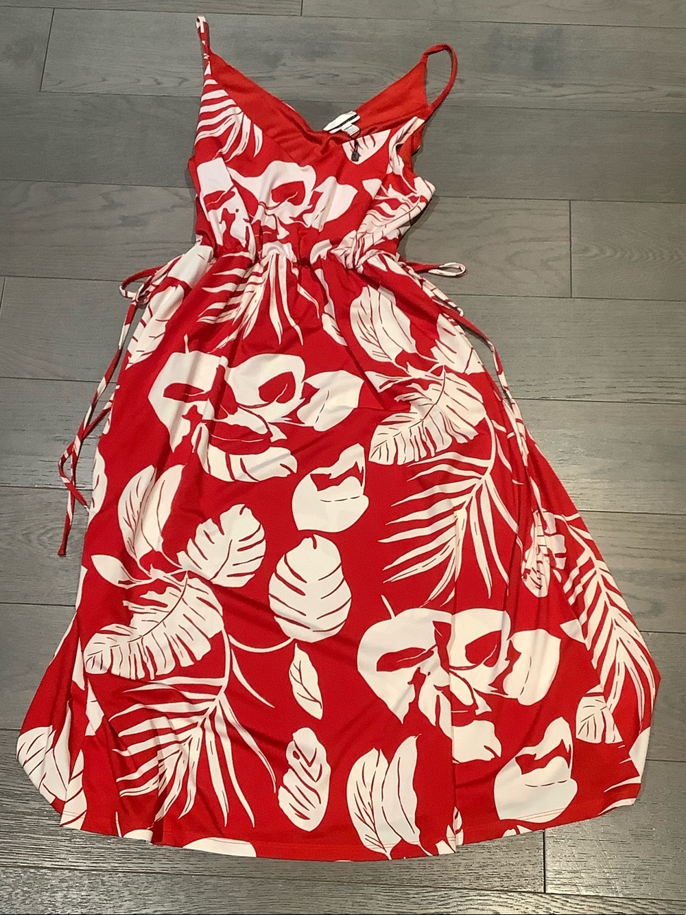 Jules & Leopold Red Dress with White Leaf Print